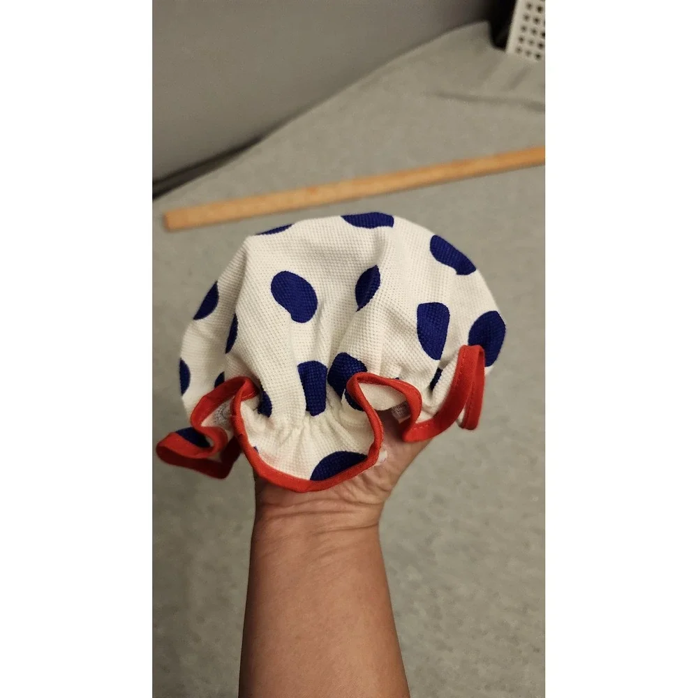 Vtg Carters Baby Bonnet Girls 9 Months White Blue Polka Dot Red Trim USA‎ 80s